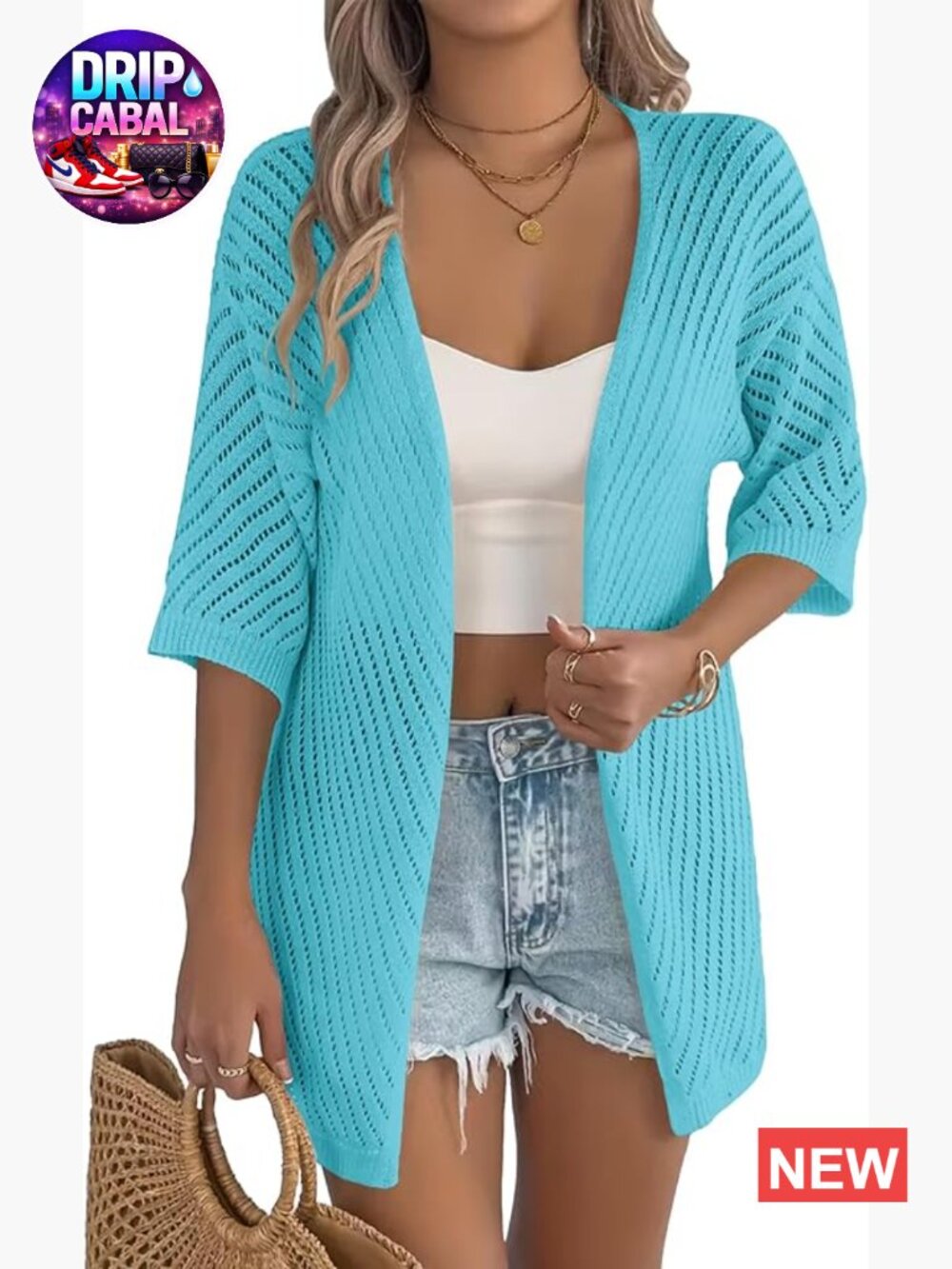 Short Sleeve V Neck Crochet Cardigan Lightweight Open Front Cover Up